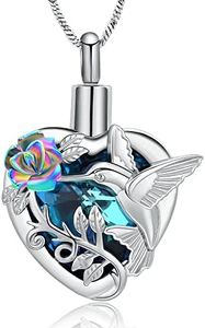 Yinplsmemory Hummingbird Cremation Jewelry Crystal Heart Urn Ashes Necklace for Women Men Memorial Keepsake Necklace of Loved One