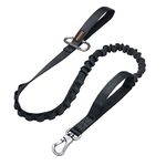 EXCELLENT ELITE SPANKER Bungee Dog Leash Tactical Nylon Adjustable Tactical Leash for Dogs Quick Release Elastic Leads Rope with 2 Control Handle(Black)