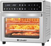 LLIVEKIT 26L Air Fryer Oven with Rotisserie, 12-In-1 LED Display Touch Panel Large XXL Oil Free Electric Oven, Stainless Steel, 1700W-60℃-230℃, 7 Accessories, Silver