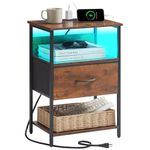 Somdot Nightstand with Charging Station and LED Light for Bedroom, Bedside Table End Table for Dorm Bedside Laundry Closet Entryway Hallway, Wood Grain Print