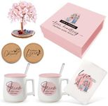 Basket for Women – Unique Gifts with Coffee Mugs, Coasters, Crystal Money Tree, Passport Holder – Cute Set for Birthday, Christmas, Thank You, Congratulation Gifts