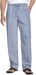 COOFANDY Men's Linen Blend Pants Casual Lightweight Striped Pants Beach Summer Trousers (Blue Stripe, XXL)