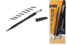 BRUSTRO Crafters Pen Knife with Embossing Stylus | 8 Blade Refills included | Lightweight, Textured Grip, Ideal for DIY Crafts, Intricate Designs, Paper Craft, Origami, Sharpening, Cutting Pencils