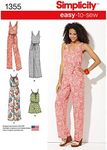 Simplicity 1355 Easy to Sew Women's Jumpsuit and Maxi Dress Sewing Patterns, Sizes XXS-XXL