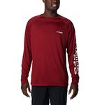 Columbia Men's Terminal Tackle Long Sleeve Fishing Shirt, Beet/White Logo, Large