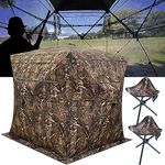 CROSS MARS Portable 2-3 Person 270 Degree See Through Hunting Blind Ground Camouflage Pop Up Turkey Deer Blinds Tent with 2 Stools