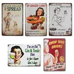 QUMENEY 5PCS Vintage Metal Tin Wall Sign Retro Plague Poster Funny Quote Rustic Style Tin Sign Unique Kitchen Wall Decor Art Gift for Home Bar Cafe Diner Pub Coffee Shop (30x20cm/ 11.8x7.9in)