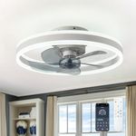 CHANFOK Ceiling Fan with Light - Flush Mount Modern Indoor 19.7" LED Dimmable Low Profile Ceiling Fans with Remote Control,Smart 3 Light Color Change and 6 speeds