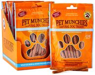 Pet Munchies Wild Salmon and Sweet Potato Dog Treats, Healthy Grain Free Dental Sticks with Natural Real Meat 90g (Pack of 8)