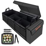 Car Trunk Organizer with Portable Insulation Cooler Bag, Earond 3 Compartments Collapsible Storage Bag with Cover, Portable Cargo Storage Box for Auto, SUV, Truck, Minivan and Other Vehicles(gray).