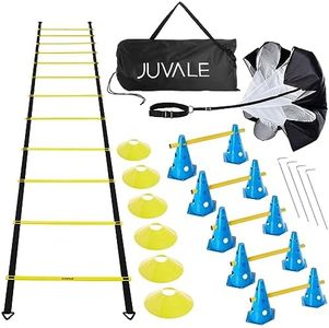 Juvale 28 Piece Agility Ladder Speed Training Equipment - Sports Athlete Footwork Set with Workout Ladder for Ground, Resistance Parachute, Hurdles, and Cones