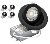 YUURTA (4-Pack) 4-Inch 9W Adjustable Eyeball Gimbal LED Recessed Light Color Selectable 3000K/4000K/5000K 120V 900lm Dimmable Suitable for Wet Locations ETL Listed IC Rated (Black, 3CCT)