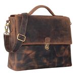 STILORD 'Chase' Mens Work Bag Leather Briefcase Vintage Shoulder Bag Business for A4 Documents Classic Office Satchel Portfolio Trolley Attachable Genuine Leather, Colour:Calais - Brown