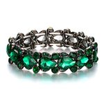 Ever Faith Women's Austrian Crystal Wedding Bridal Floral Tear Drop Elastic Stretch Bracelet Green Black-Tone