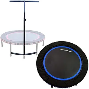 LEAPS & REBOUNDS 48" Adjustable Stability Bar Attachment with 48" Mini Fitness Trampoline and Home Gym Rebounder for Cardio Exercises, Blue