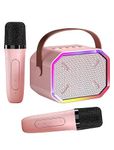 Karaoke Machine for Kids and Adults,Mini Portable Bluetooth Speaker with 2 Wireless Microphones,Led Lights for TV, Home Party,Kids Gift for Girls Boys Family Party Birthday(Pinkcolor)