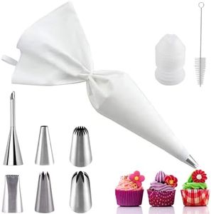 Reusable Cotton Piping Bags and Tips Set- GleeAnt Frosting Piping Kit for Baking 6pcs Large Stainless Icing Tips for Cake Decorating- Icing Bag,Coupler I Professional Cupcake Kit (9)
