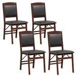 TANGZON Folding Chairs Set of 2/4, Rubber Wood Padded Dining Chairs with PVC Leather Exterior & Backrest, Home Kitchen Guest Conference Office Upholstered Seats (4, Black+Brown)