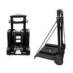 Portable Folding Hand Truck Lightweight Trolley Compact Utility Cart with 50kg/110lbs Heavy Duty 2 Wheels Solid Construction Adjustable Handle for Moving Travel Shopping Office Luggage Use(Black)