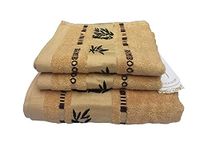 LSHARON Premium Bamboo Fiber 3 Piece Towels Set (1 Bath Towel, 2 Hand Towels) - Natural, Ultra Absorbent and Eco-Friendly (Khaki)