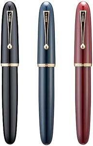 3PCS Assorted Colors Jinhao 9019 Fountain Pen Set, Size 8 Fine Nib Classic Design Smooth Writing Pen with Large Capability Converter (Gold Trim)