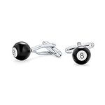 3D Magic 8 Ball Billiards Pool Player Cufflinks For Men Black White Shirt Cufflinks Brass Silver Tone Steel Fixed Bar Back