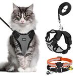 Buraq Pets Escape Proof No Pull Cat Harness with Leash for Outdoor, Walking, Air Mesh Fabric, Easy Control, Adjustable & Durable Cat Leash (M, Grey)