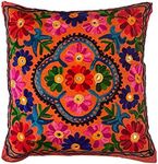 Original kikan Suzani Multi Colour Floral Embroidery 16"x16" 40 x 40 cm Indian Ethnic Cushion Cover Takiya Sofa pillow Zipper Back