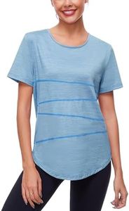 Terecey Camisetas Deporte Manga Corta Mujer Camiseta Tecnica Suelta Fitness Cuello Redondo Camiseta Deportiva de Secado Rápido para Yoga Pilates