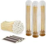 Decorative Matches in Mini Match Cloche Glass Jar Set | 4" White Tip Long Matches (100 Match Sticks) + 3 Cork Top Dome Glass Holders + Striker Stickers | by Thankful Greetings, USA