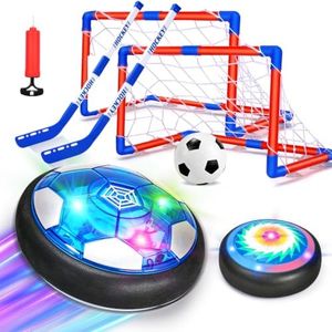 Qirptey 3 in 1 Hover Soccer Ball Toddler Hockey Set with LED Lights Indoor Toys for Kids Soccer Gift for Boys 6-8 8-12 Kids Sports Soccer Games 3 4 5 6 7 8 Year Old Boy Age 4-8 Birthday Gift