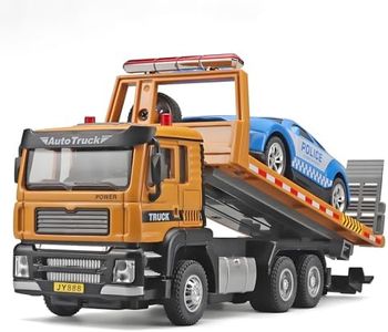 NOVAFUSION Tow Trucks for Boys Age 3-5,Toy Tow Truck Metal Cab,Flatbed Truck Toy with Toy Car,Truck and Trailer Toys for Boys,Pull Back Tow Truck Toy with Lights and Sounds,Tow Trucks for Boys Age 4-7