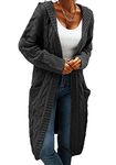 Women's Cable Knit Long Sleeve Sweater Cardigan Open Front Long Cardigans Pocket Hooded Casual Outwear, 4# Darkgrey, Large