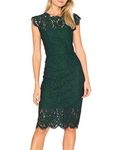 MEROKEETY Women's Sleeveless Lace Floral Elegant Cocktail Dress Crew Neck Knee Length for Party Dark Green