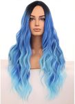 BERON Women's Blue Wigs Long Wavy Hair Wig for Girls Ombre Colored Curly Heat Resistant Synthetic Hair Wigs for Cosplay Party Daily or Used