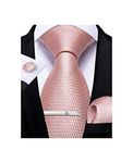 DiBanGu Mens Pink Plaid Ties Classic Silk Wedding Necktie with Handkerchief Cufflinks Tie Clip Set Gift Box