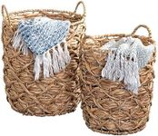 Honey-Can-Do Set of 2 Round Decorative Wicker Baskets with Handles for Storage, Natural STO-09848 Natural