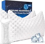 2 Pack Cooling Side Sleeper Pillow for Neck and Shoulder Pain Luxury Shredded Memory Foam Bed Pillows for Sleeping Set of 2- Adjustable King Size Curved Pillow Neck Pillow