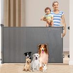 Retractable Stair Gate 140x86 CM Retractable Baby Gate Mesh Sturdy Dog Gate One Handed Silent Operation Safety Gate for Baby Dogs with Locking Mechanism Gate for Stairs/Doorways/Hallways/Outdoor