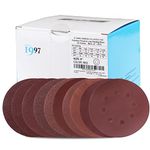 D253-5 Inch 8 Hole Hook and Loop Sanding Discs, 120PCS Red Orbital Sanding Pads for Wood - 12 Each of 60 80 100 120 180 240 320 400 600 800 Grit Sand Paper Discs - D DMS DIMEISI