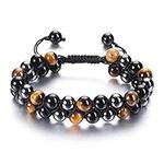 Jovivi 1-2pcs 8mm Mens Natural Hematite Black Obsidian Tiger Eye Crystal Stone Bracelet Lava Rock Beads Anxiety Bracelets,Round Gemstone Healing Crystals Bracelet for Men Women Good Luck, 8mm, Black Obsidian, no gemstone