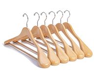 Nature Smile Luxury Natural Wooden Suit Hangers - 6 Pack - Wood Coat Hangers,Jacket Outerwear Shirt Hangers,Glossy Finish with Extra-Wide Shoulder, 360 Degree Swivel Hooks & Anti-Slip Bar with Screw