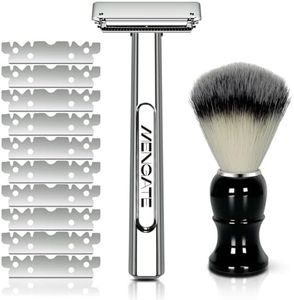 MenGate Adjustable 2-Blade Safety Razor Set with Magnetic Head for Men Women - with 10 Blades, Shave Brush - Precision Shaving, Reusable & Plastic-Free Shaver, for Beard, Head, Leg Shaving