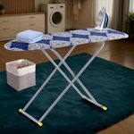 Kuber Industries 15 Inch Metal Ironing Board Foldable and Height Adjustable with Press Holder | Iron Press Table for Clothes | Anti-Slip Feet & Heat-Resistant Iron Table Board | Square Flower - Blue