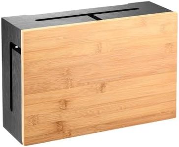 Cable Management Box with Bamboo Lid - Durable Cable Organiser Box for Hiding Cables and Power Strips - Wall Mounted Cable Box for Office, Desk & More - Black