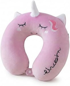NEHEERA Cute Unicorn Travel Neck Pillow for Kids & Girls – Soft Plush U-Shaped Support Cushion with Memory Foam Feel & Snap Button – Perfect for Flights, Car Rides, & Nap Time (Purple)
