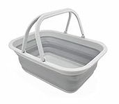 SAMMART 9.2L Collapsible Tub with Handle - Portable Outdoor Picnic Basket/Crater - Foldable Shopping Bag - Space Saving Storage Container (Grey, 1)