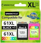GREENCYCLE 61XL Remanufactured Ink Cartridges Replacement for HP 61 XL Combo Pack Compatible with Envy 4500 5530 Deskjet 1000 1056 1510 1512 1010 1055 OfficeJet 4630 Printer (1 Black, 1 Tri-Color)
