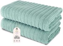 Classic Turkish Towels CTT - Premium 2 Piece Jumbo Bath Sheets, 100% Turkish Cotton, Absorbent & Ultra Comfy Bath Towel Sheets for Hotels & Spa | 40"x65" (Spa Green)