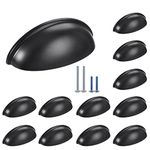 HOMOTEK 12 Pack Drawer Bin Cup Pulls Dresser Pulls for Cabinets Matte Black - 3 Inch Hole Centers Furniture Handles,Kitchen Cabinet Hardware